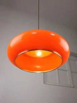 New Pamono Space Age Orange Brass and Acrylic Glass Pendant Lamp, 1970s