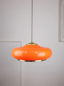 New Pamono Space Age Orange Brass and Acrylic Glass Pendant Lamp, 1970s
