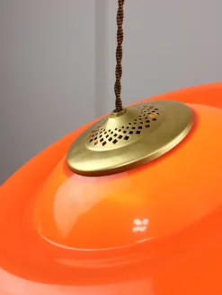 New Pamono Space Age Orange Brass and Acrylic Glass Pendant Lamp, 1970s