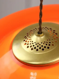 New Pamono Space Age Orange Brass and Acrylic Glass Pendant Lamp, 1970s