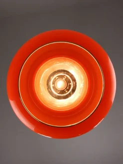 New Pamono Space Age Orange Brass and Acrylic Glass Pendant Lamp, 1970s