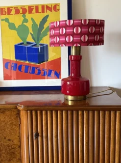 New Pamono Space Age Red Glass Table Lamp, Italy, 1960s