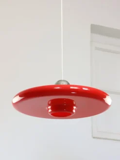 Best Pamono Space Age Saucer Pendant in Red Acrylic Glass from Guzzini, 1960s