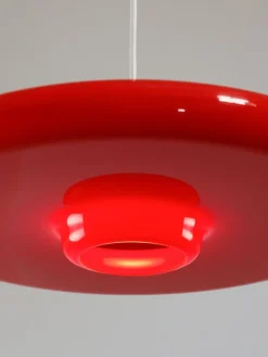 Best Pamono Space Age Saucer Pendant in Red Acrylic Glass from Guzzini, 1960s