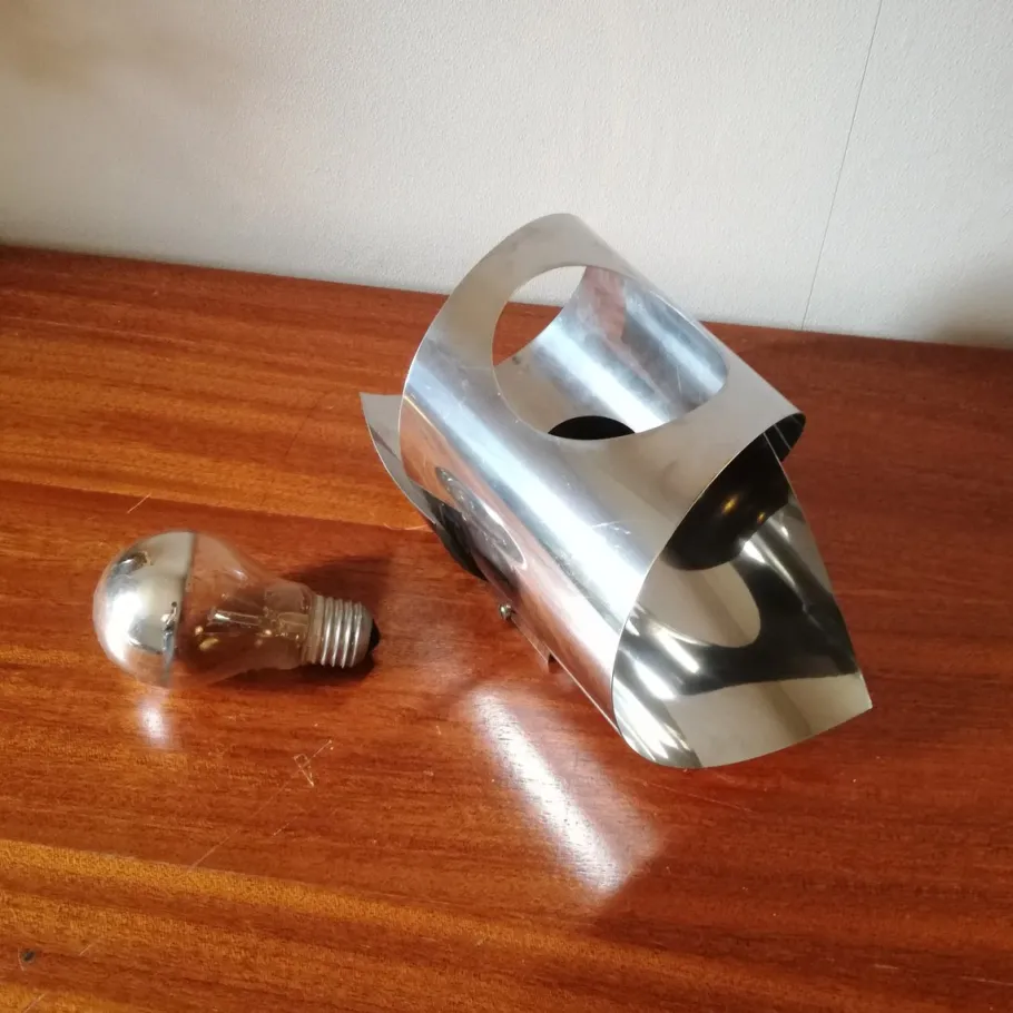 New Pamono Space Age Stainless Steel Wall Light, 1970s