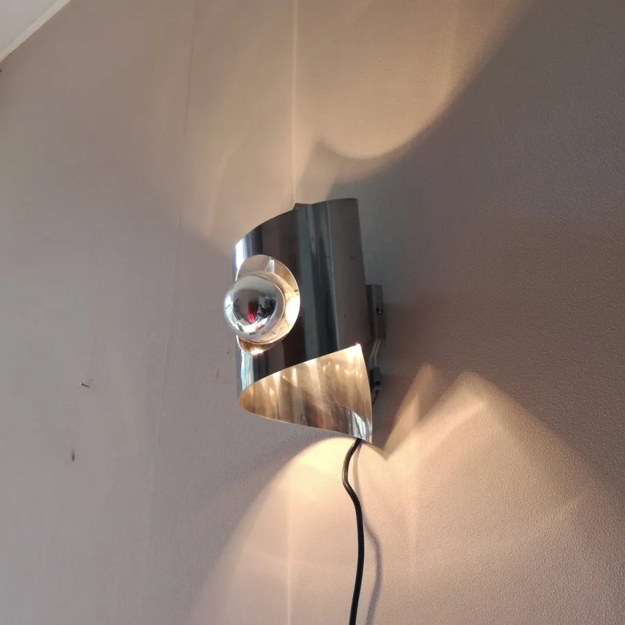 New Pamono Space Age Stainless Steel Wall Light, 1970s
