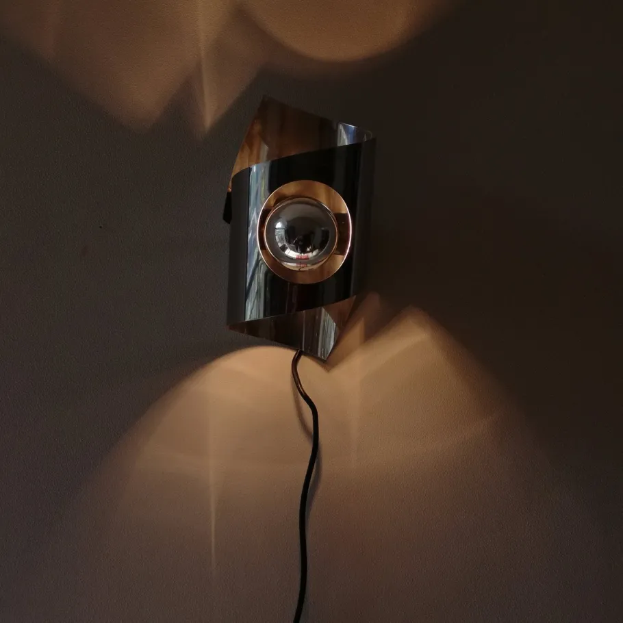 New Pamono Space Age Stainless Steel Wall Light, 1970s