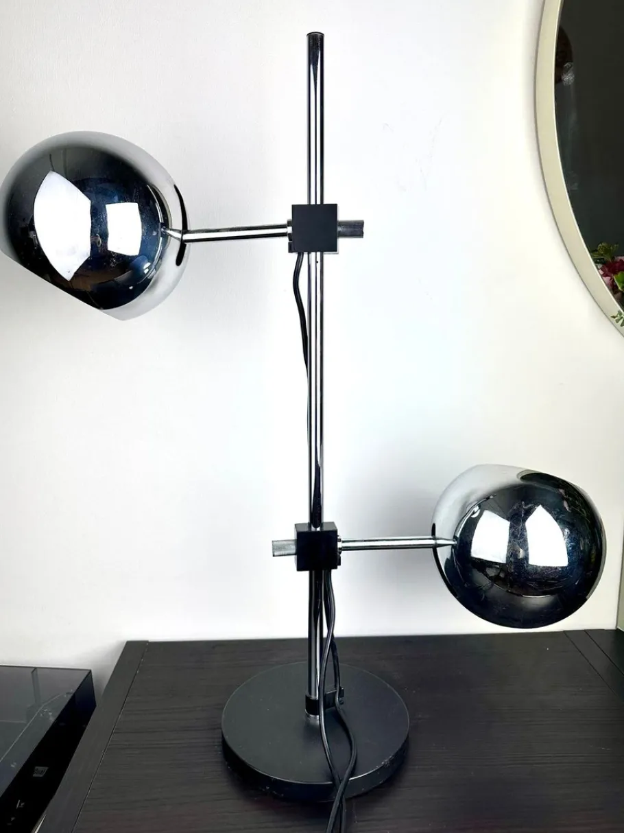 New Pamono Space Age Table Lamp with Adjustable Chrome Ball Shades by Reggiani, 1970s