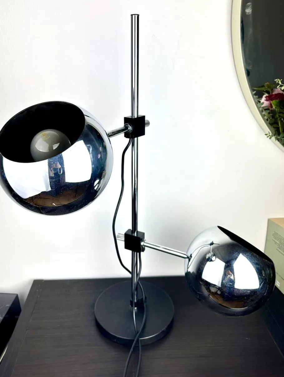 New Pamono Space Age Table Lamp with Adjustable Chrome Ball Shades by Reggiani, 1970s