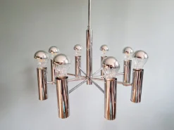 New Pamono Space Age Tubular Chrome Metal Chandelier from Hustadt Leuchten, 1970s