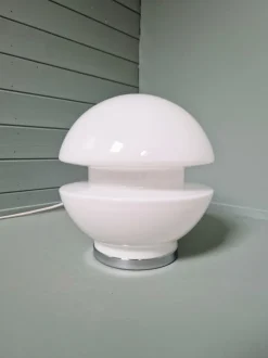 Clearance Pamono Space Age White Opaline and Chrome Metal Table Lamp, 1970s