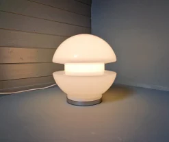 Clearance Pamono Space Age White Opaline and Chrome Metal Table Lamp, 1970s