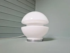 Clearance Pamono Space Age White Opaline and Chrome Metal Table Lamp, 1970s