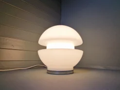 Clearance Pamono Space Age White Opaline and Chrome Metal Table Lamp, 1970s