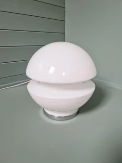 Clearance Pamono Space Age White Opaline and Chrome Metal Table Lamp, 1970s