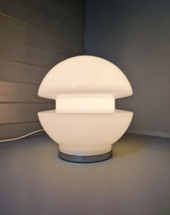 Clearance Pamono Space Age White Opaline and Chrome Metal Table Lamp, 1970s