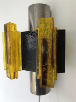 New Pamono Space Age Yellow Acrylic and Chrome Wall Lights by Claus Bolby, 1970s, Set of 2