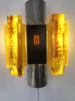 New Pamono Space Age Yellow Acrylic and Chrome Wall Lights by Claus Bolby, 1970s, Set of 2