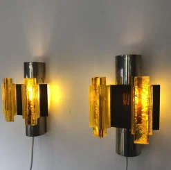 New Pamono Space Age Yellow Acrylic and Chrome Wall Lights by Claus Bolby, 1970s, Set of 2