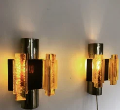 New Pamono Space Age Yellow Acrylic and Chrome Wall Lights by Claus Bolby, 1970s, Set of 2