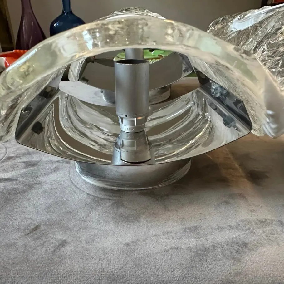 New Pamono Spage Age Clear and White Murano Glass and Steel Wall Sconces attributed to Mazzega, 1970s, Set of 2