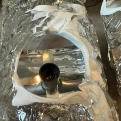 New Pamono Spage Age Clear and White Murano Glass and Steel Wall Sconces attributed to Mazzega, 1970s, Set of 2