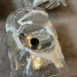 New Pamono Spage Age Clear and White Murano Glass and Steel Wall Sconces attributed to Mazzega, 1970s, Set of 2