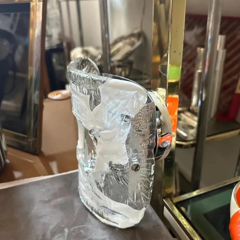 New Pamono Spage Age Clear and White Murano Glass and Steel Wall Sconces attributed to Mazzega, 1970s, Set of 2