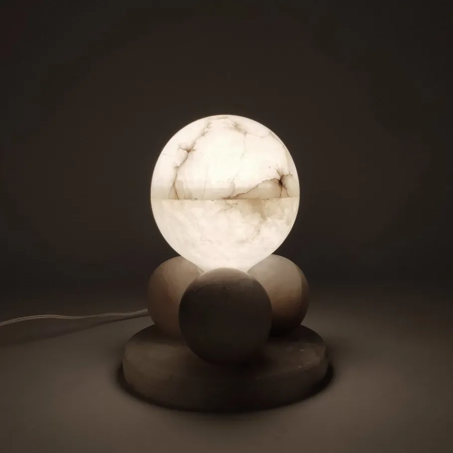 Hot Pamono Spanish Alabaster Cubist Table Lamp, 1950s