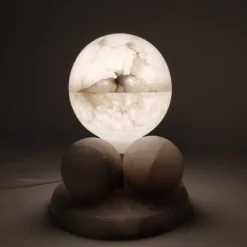 Hot Pamono Spanish Alabaster Cubist Table Lamp, 1950s