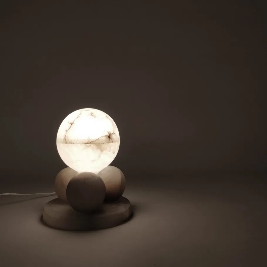 Hot Pamono Spanish Alabaster Cubist Table Lamp, 1950s