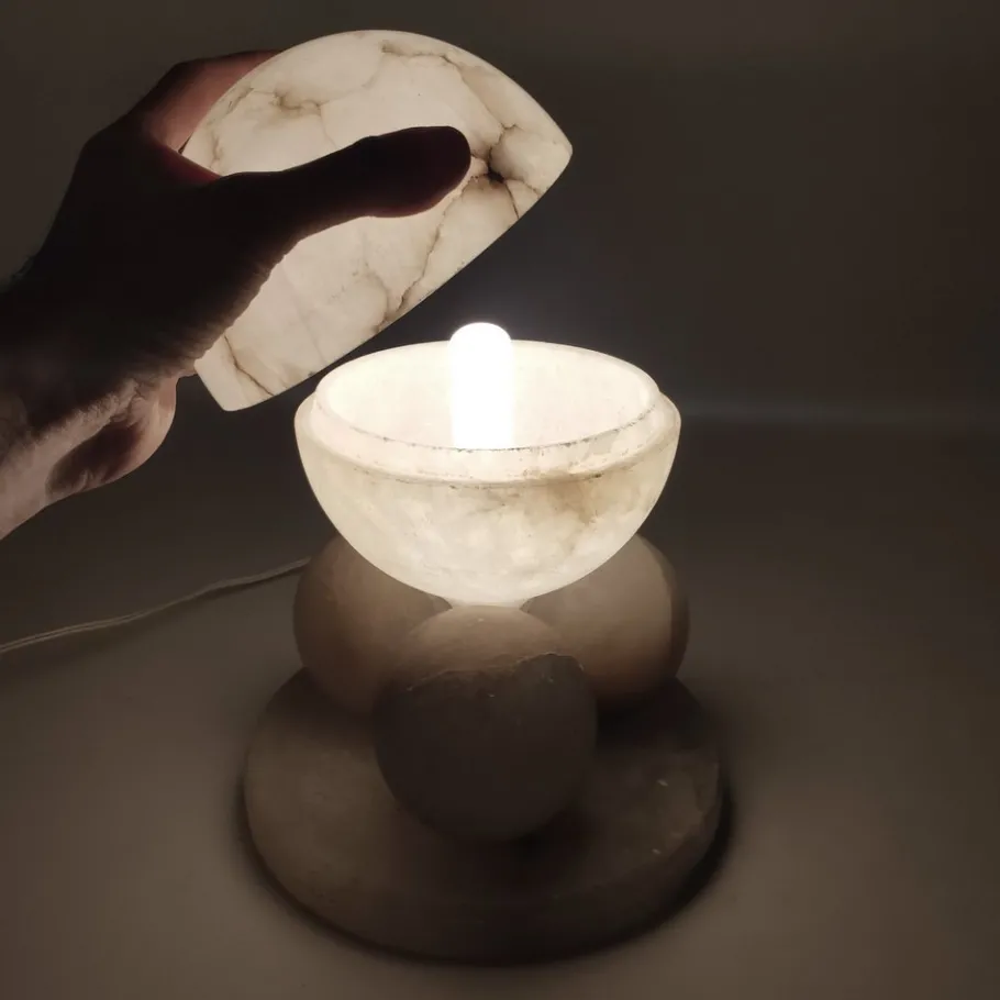 Hot Pamono Spanish Alabaster Cubist Table Lamp, 1950s