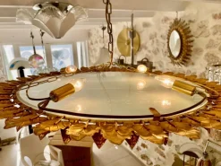 Clearance Pamono Spanish Crown Sunburst Fixture in Gilt Metal and Frost Glass, 1970s