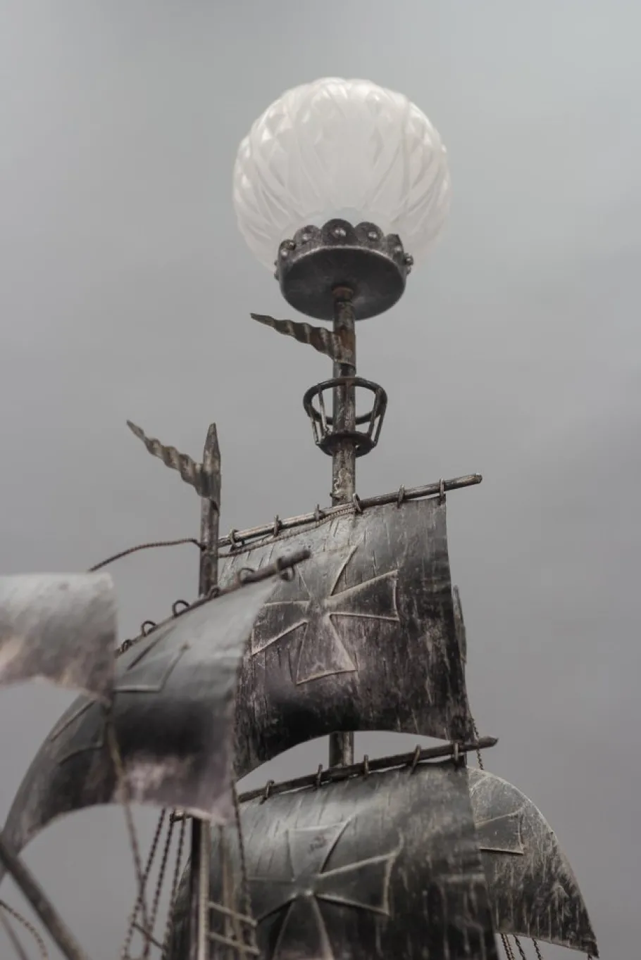 New Pamono Spanish Wrought Iron and Glass Galleon Sailing Ship Shaped Floor Lamp, 1950s