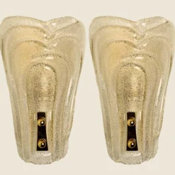 Pamono Sparkled Glass and Brass Wall Lights from Hillebrand, 1970s, Set of 2