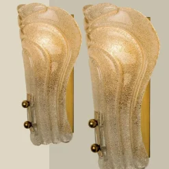 Pamono Sparkled Glass and Brass Wall Lights from Hillebrand, 1970s, Set of 2