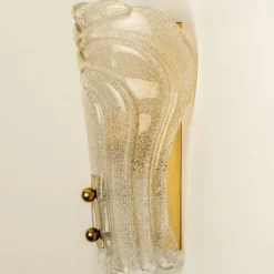 Pamono Sparkled Glass and Brass Wall Lights from Hillebrand, 1970s, Set of 2