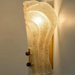 Pamono Sparkled Glass and Brass Wall Lights from Hillebrand, 1970s, Set of 2