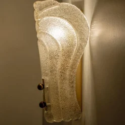 Pamono Sparkled Glass and Brass Wall Lights from Hillebrand, 1970s, Set of 2