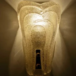 Pamono Sparkled Glass and Brass Wall Lights from Hillebrand, 1970s, Set of 2
