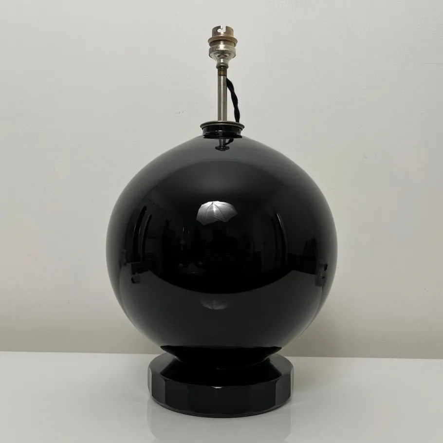 Best Pamono Spherical Desk Lamp in Black Opaline Glass in the style of Jacques Adnet, France, 1930s