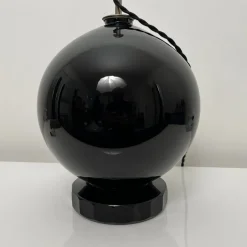 Best Pamono Spherical Desk Lamp in Black Opaline Glass in the style of Jacques Adnet, France, 1930s