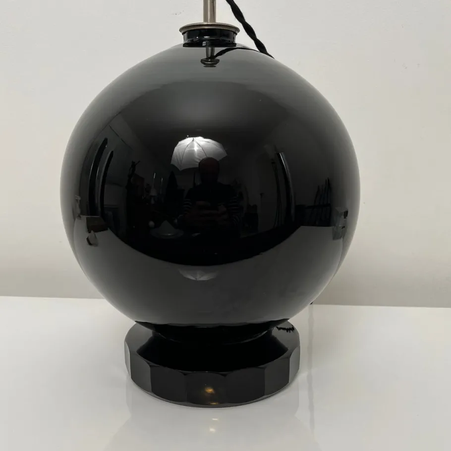 Best Pamono Spherical Desk Lamp in Black Opaline Glass in the style of Jacques Adnet, France, 1930s