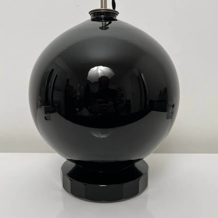 Best Pamono Spherical Desk Lamp in Black Opaline Glass in the style of Jacques Adnet, France, 1930s