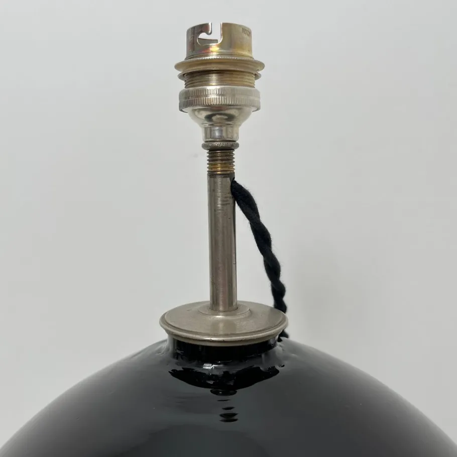 Best Pamono Spherical Desk Lamp in Black Opaline Glass in the style of Jacques Adnet, France, 1930s