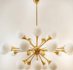 Best Pamono Sputnik Chandelier in Brass with Spherical Glass Shades