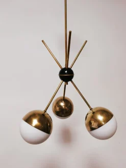Clearance Pamono Sputnik Chandelier with Half-Brass Metal Spheres