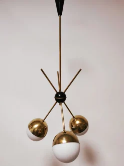 Clearance Pamono Sputnik Chandelier with Half-Brass Metal Spheres