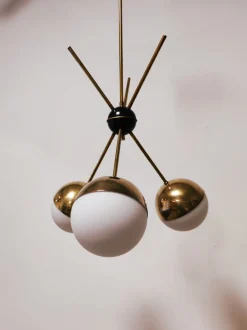 Clearance Pamono Sputnik Chandelier with Half-Brass Metal Spheres