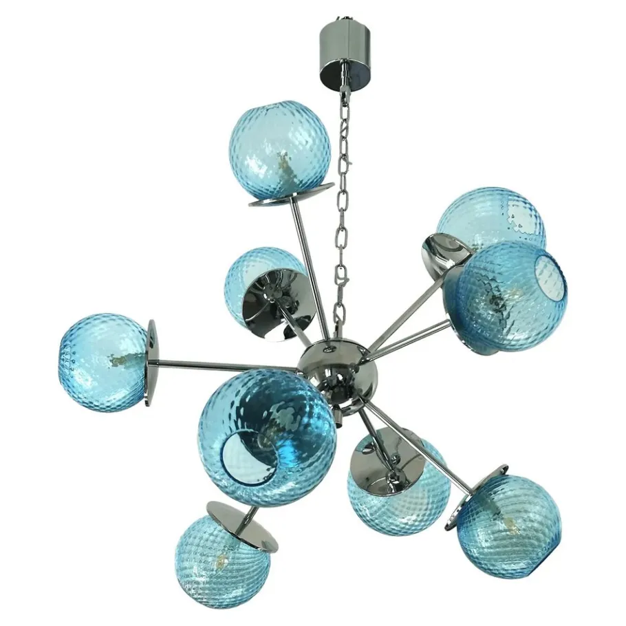 New Pamono Sputnik Light-Blue Ballotton Murano Glass Chandelier by Simoeng